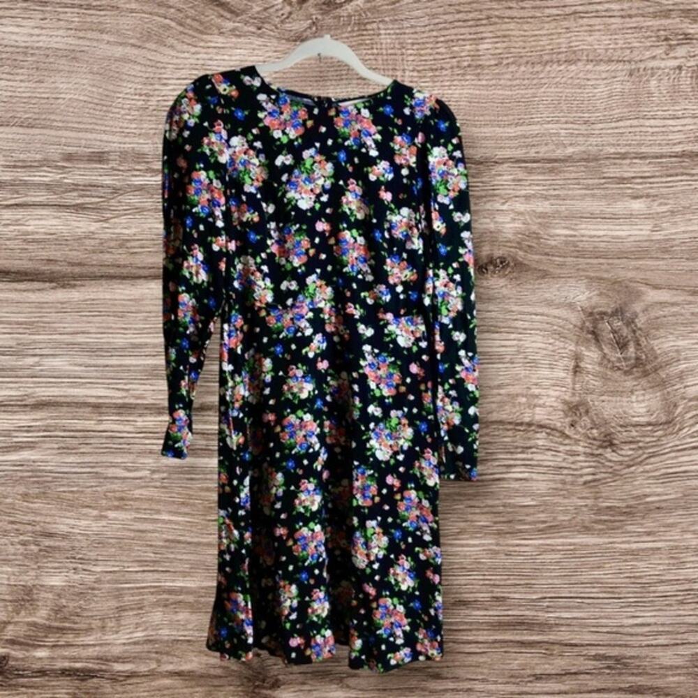 Boden black floral long sleeve midi dress. Swiss dot. 4L for long.